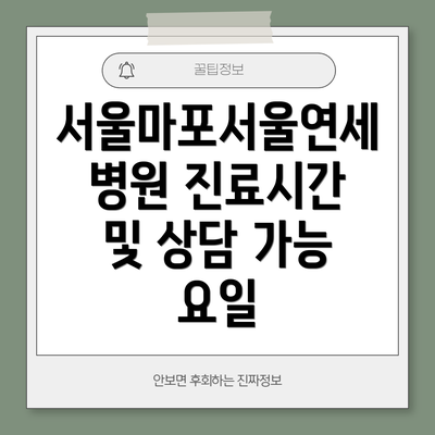 서울마포서울연세병원 진료시간 및 상담 가능 요일