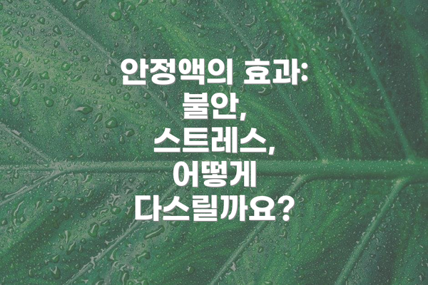 안정액의 효과: 불안, 스트레스, 어떻게 다스릴까요?