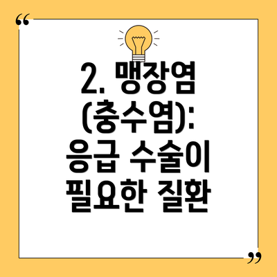 2. 맹장염 (충수염): 응급 수술이 필요한 질환