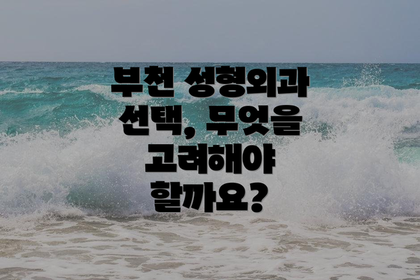 부천 성형외과 선택, 무엇을 고려해야 할까요?
