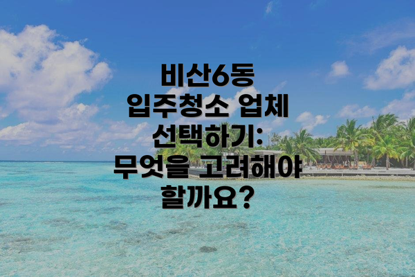비산6동 입주청소 업체 선택하기: 무엇을 고려해야 할까요?