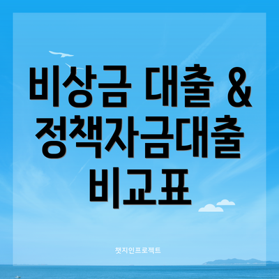 비상금 대출 & 정책자금대출 비교표