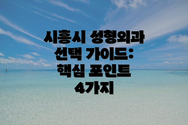 시흥시 성형외과 선택 가이드: 핵심 포인트 4가지