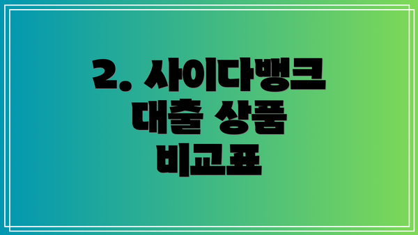 2. 사이다뱅크 대출 상품 비교표