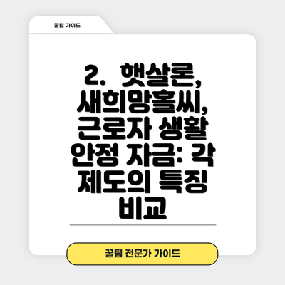2.  햇살론, 새희망홀씨, 근로자 생활 안정 자금: 각 제도의 특징 비교