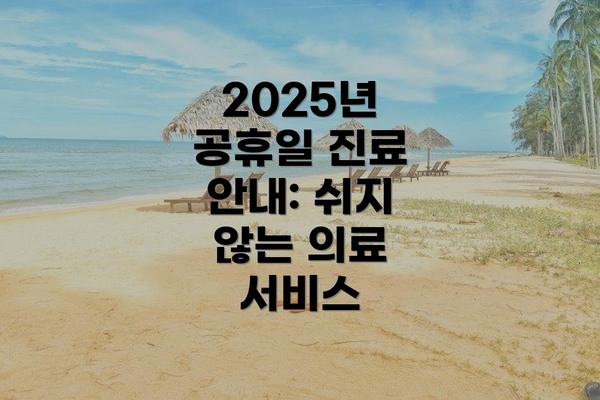2025년 공휴일 진료 안내: 쉬지 않는 의료 서비스